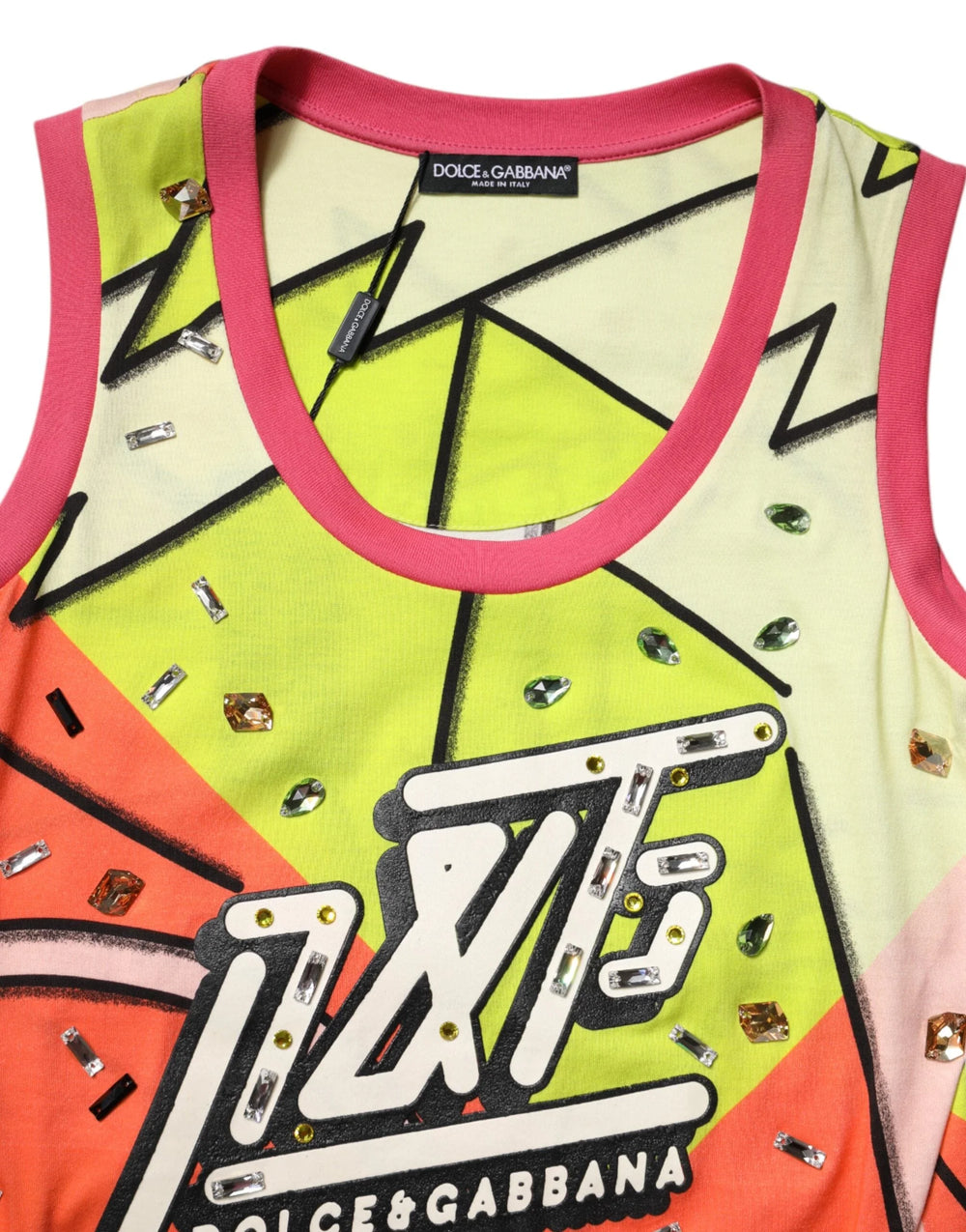 Dolce & Gabbana Multicolor Printed Crystal Embellishment Top - IT40|S - Tank Tops