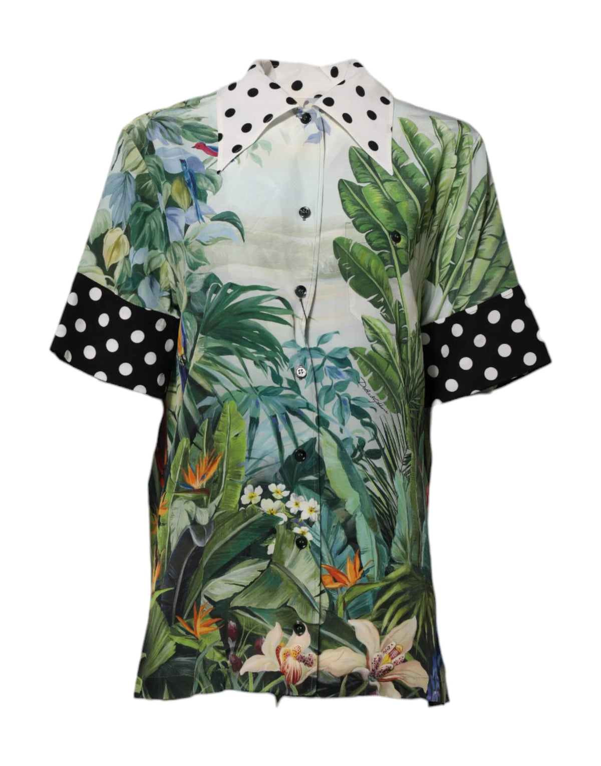 Dolce & Gabbana Multicolor Printed Silk Collared Shirt Top - IT36|XXS - Blouses