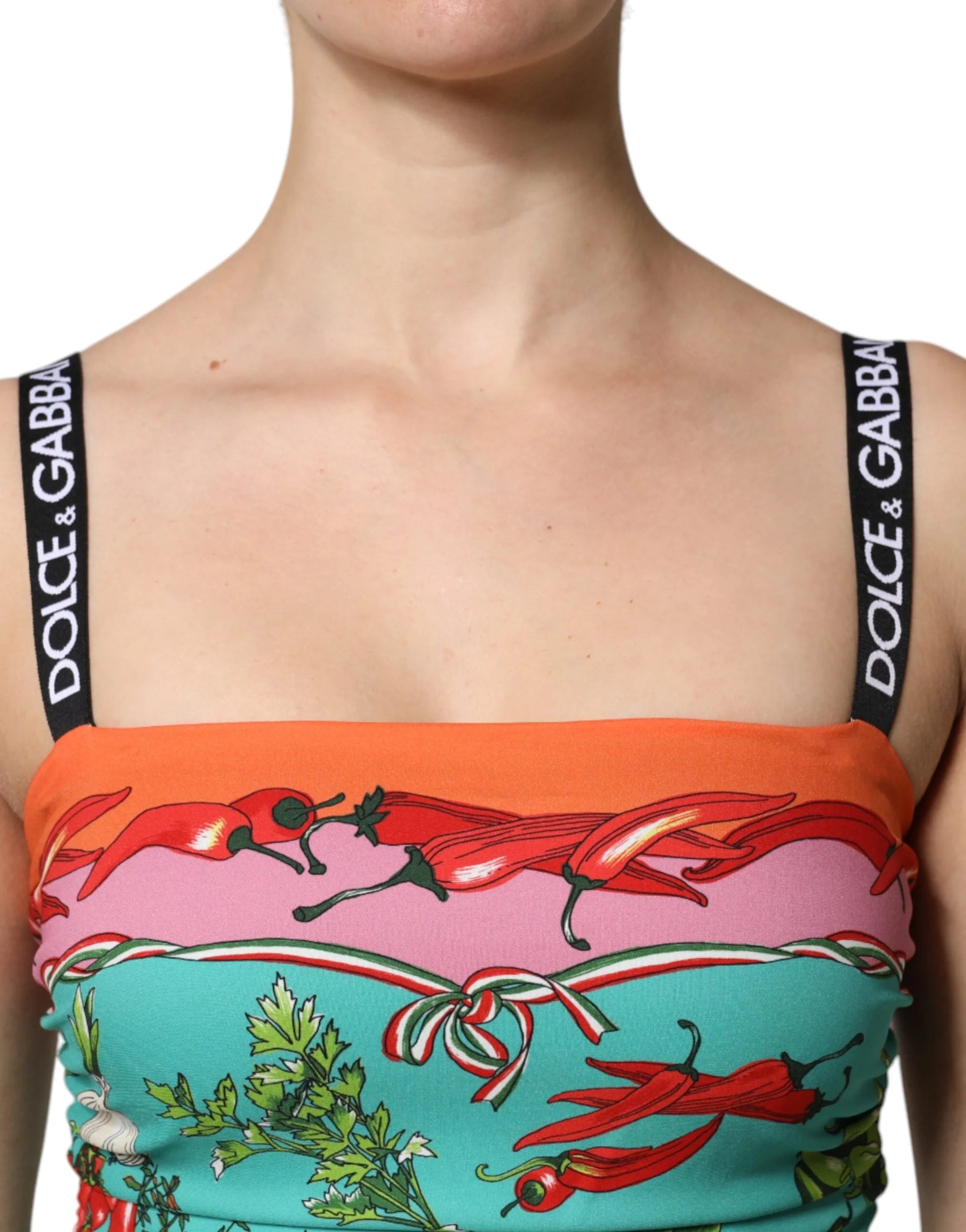 Dolce & Gabbana Multicolor Printed Silk Sleeveless Midi Dress - Dresses