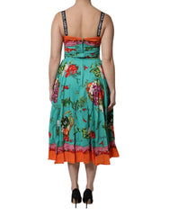 Dolce & Gabbana Multicolor Printed Silk Sleeveless Midi Dress - Dresses
