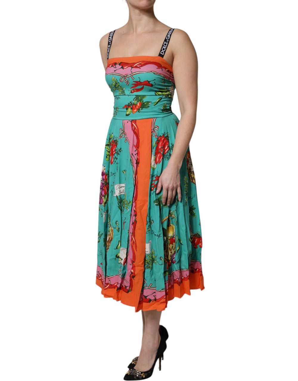 Dolce & Gabbana Multicolor Printed Silk Sleeveless Midi Dress - Dresses