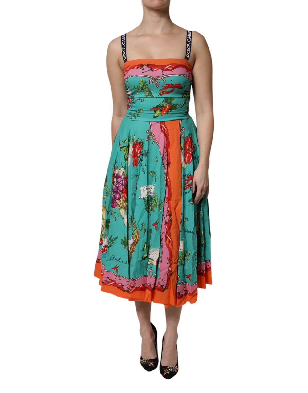 Dolce & Gabbana Multicolor Printed Silk Sleeveless Midi Dress - Dresses