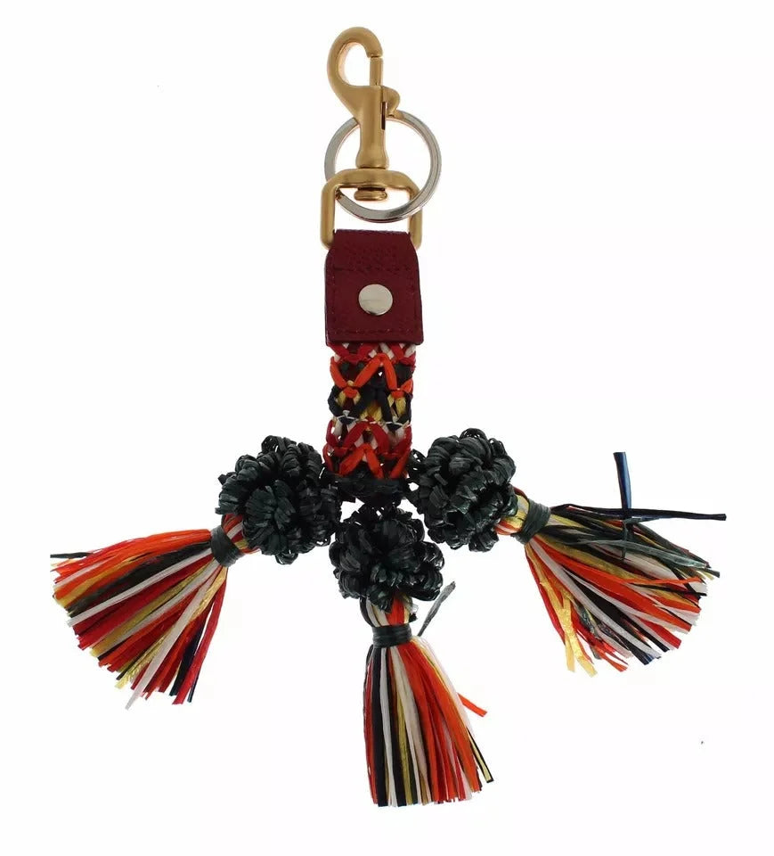 Dolce & Gabbana Multicolor Raffia Leather Clasp Finder Chain Keyring - Keychains