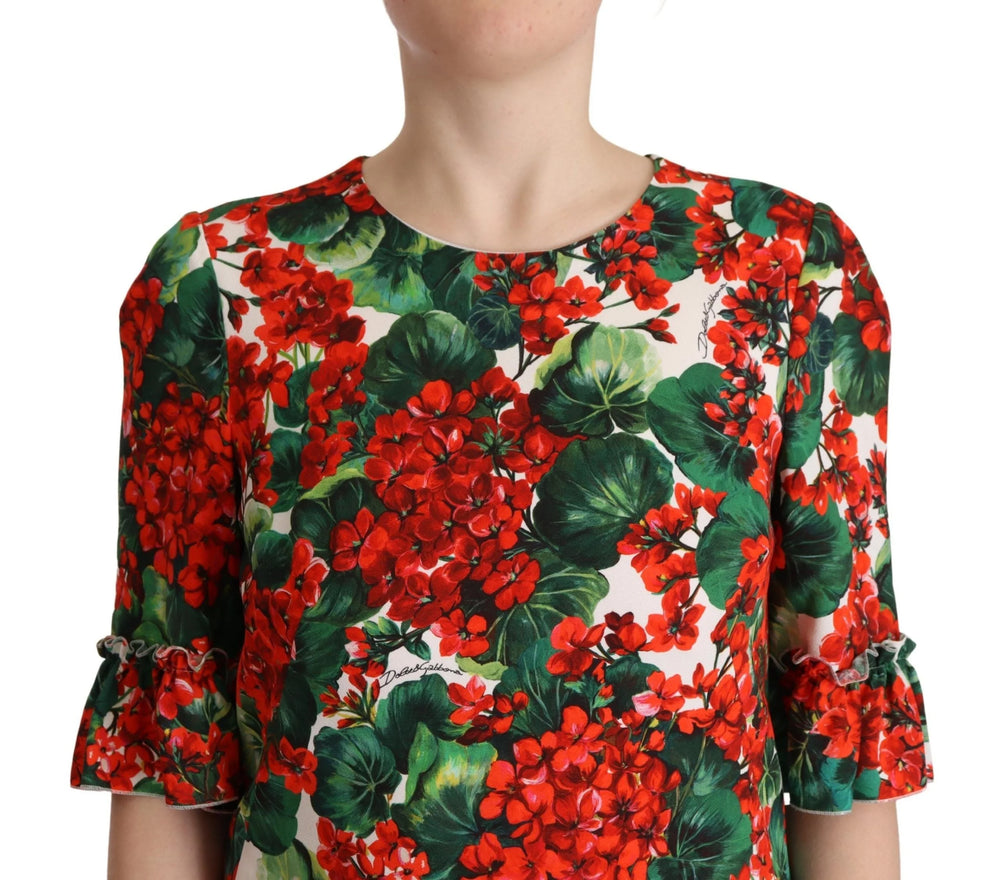 Dolce & Gabbana Multicolor Red Floral Shift Gown Dress - IT44|L - Dresses
