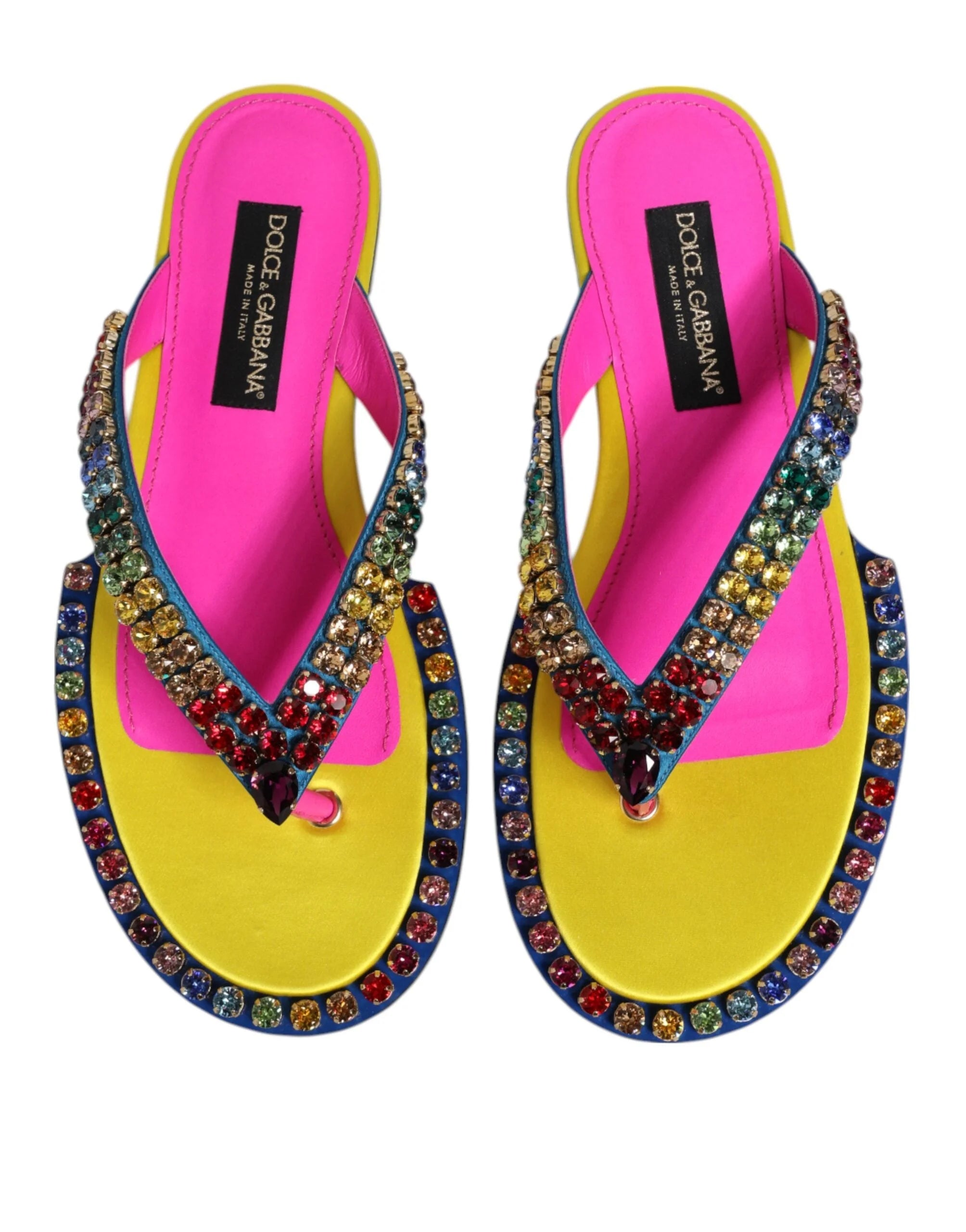 Dolce & Gabbana Multicolor Rhinestone Flip Flop Flat Sandals Shoes - EU42/US11.5 - Sandals