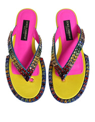 Dolce & Gabbana Multicolor Rhinestone Flip Flop Flat Sandals Shoes - EU42/US11.5 - Sandals