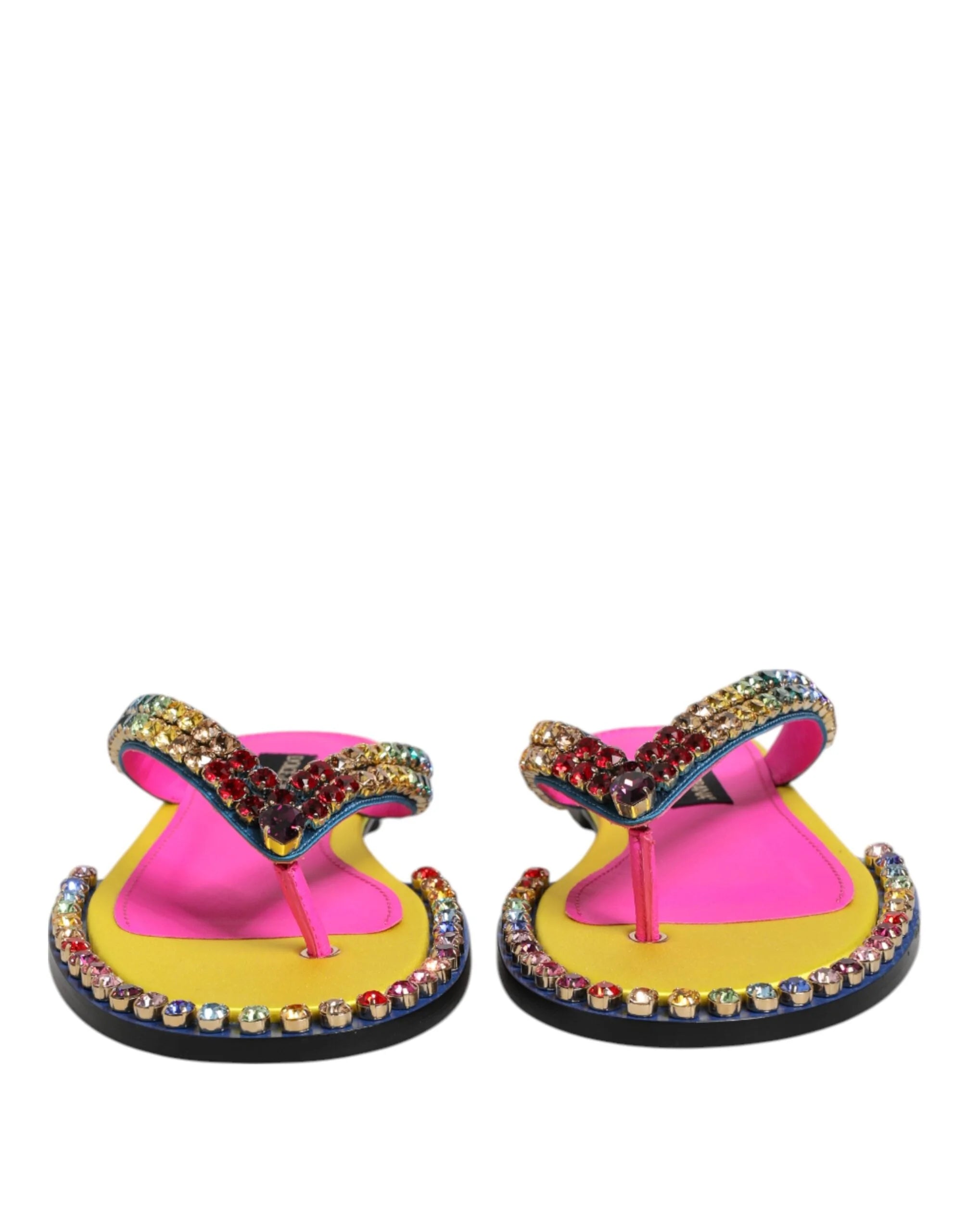 Dolce & Gabbana Multicolor Rhinestone Flip Flop Flat Sandals Shoes - EU42/US11.5 - Sandals