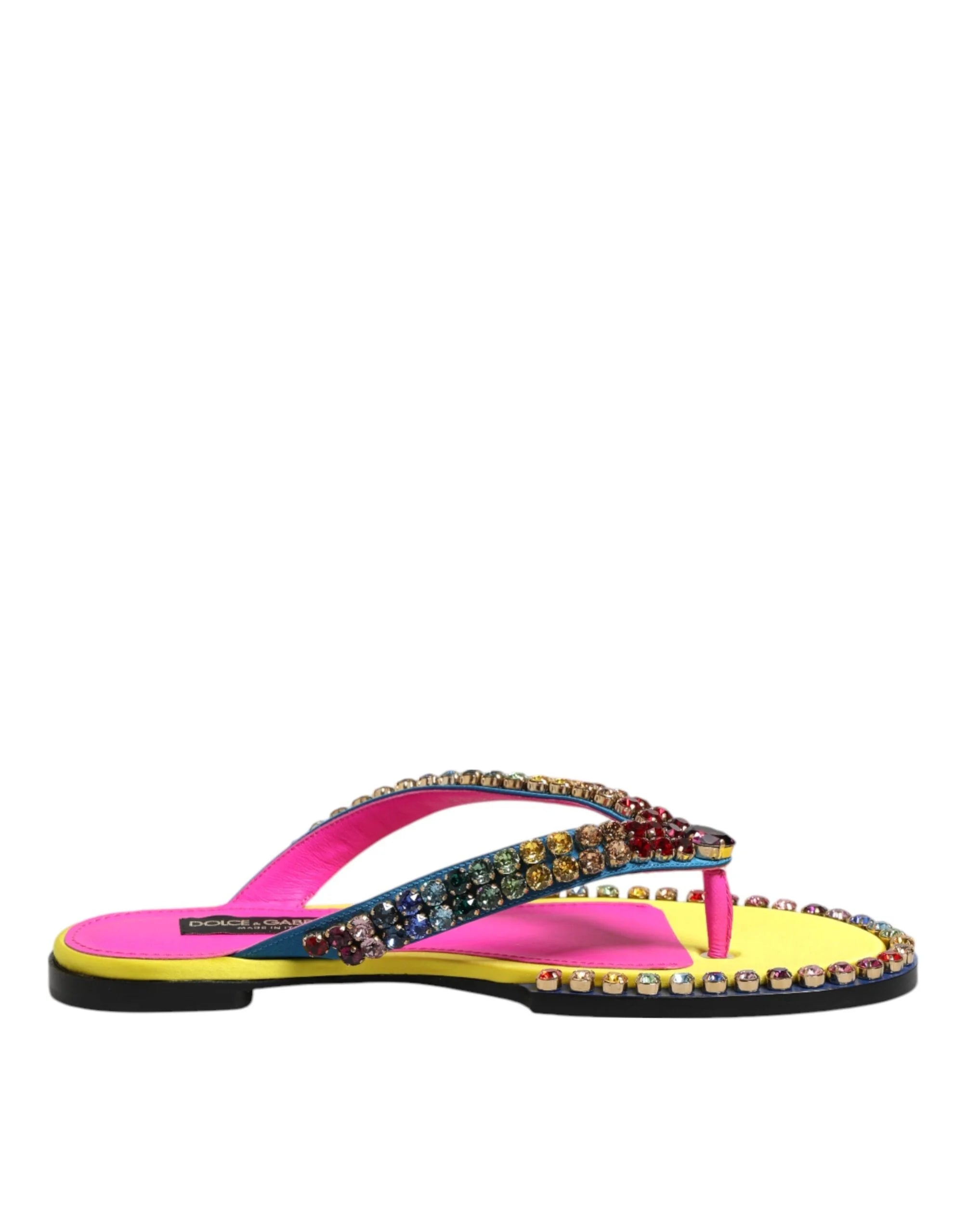 Dolce & Gabbana Multicolor Rhinestone Flip Flop Flat Sandals Shoes - EU42/US11.5 - Sandals