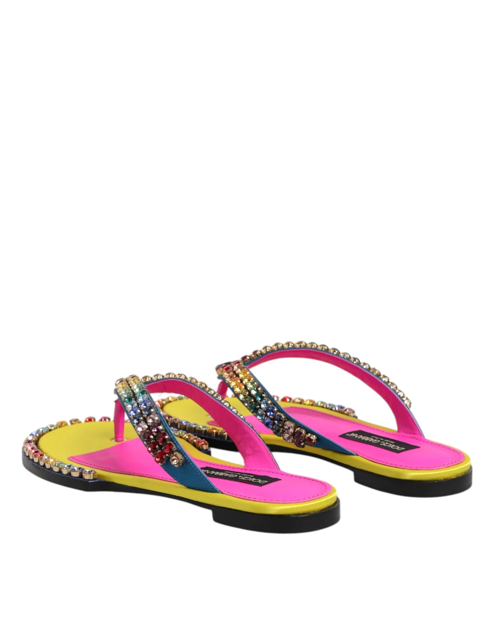 Dolce & Gabbana Multicolor Rhinestone Flip Flop Flat Sandals Shoes - EU42/US11.5 - Sandals