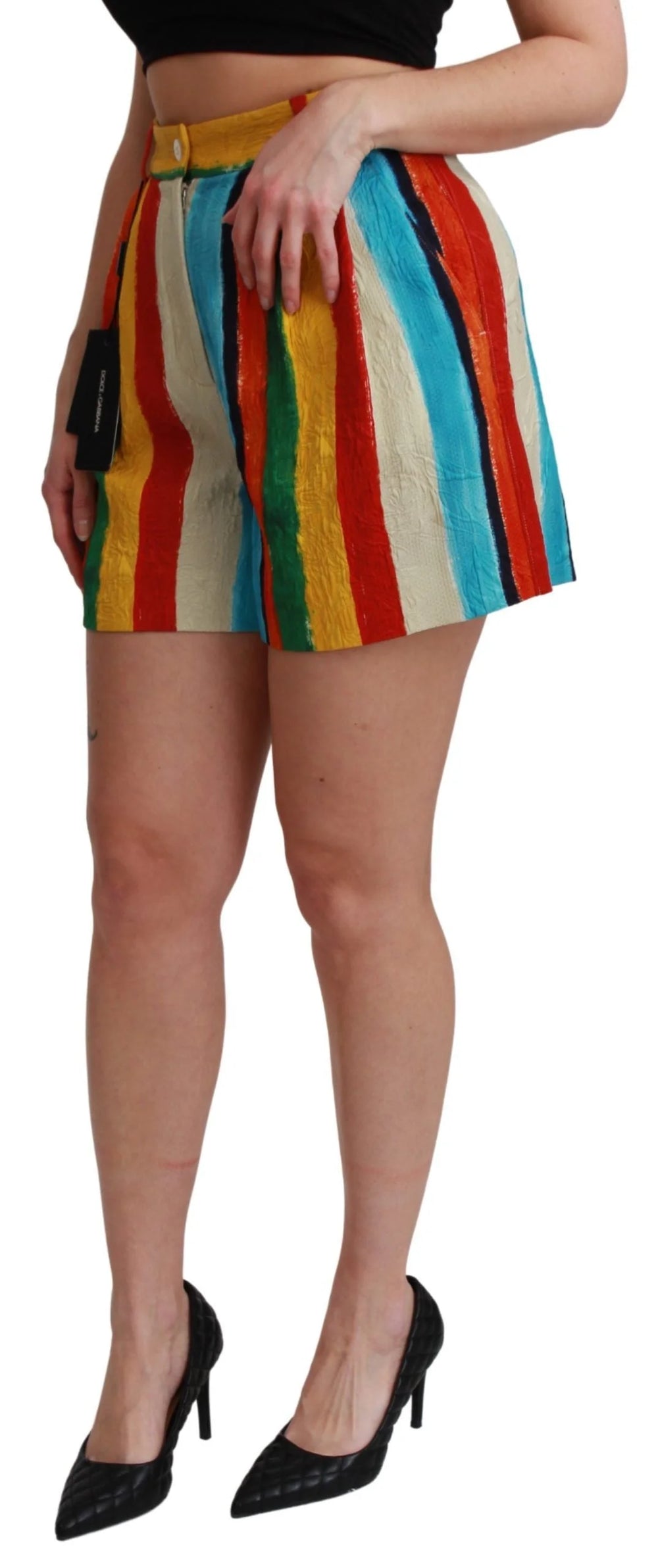 Dolce & Gabbana Multicolor Riga Pittorica Mini Shorts - IT42|M - Short Trousers