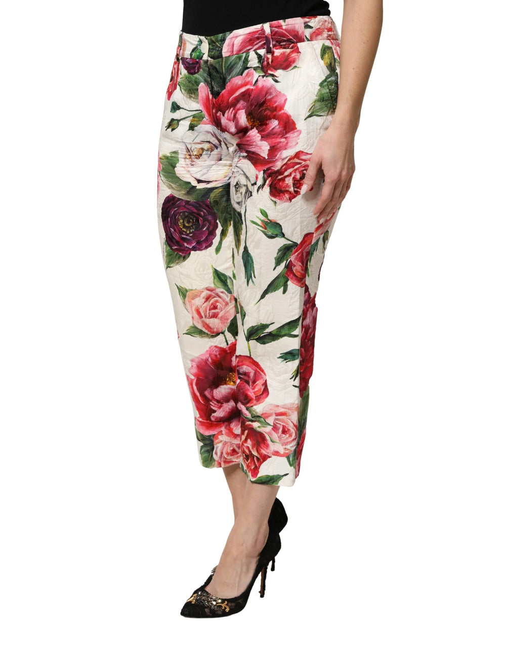 Dolce & Gabbana Multicolor Rose Floral Cropped Trousers Pants - IT42|M