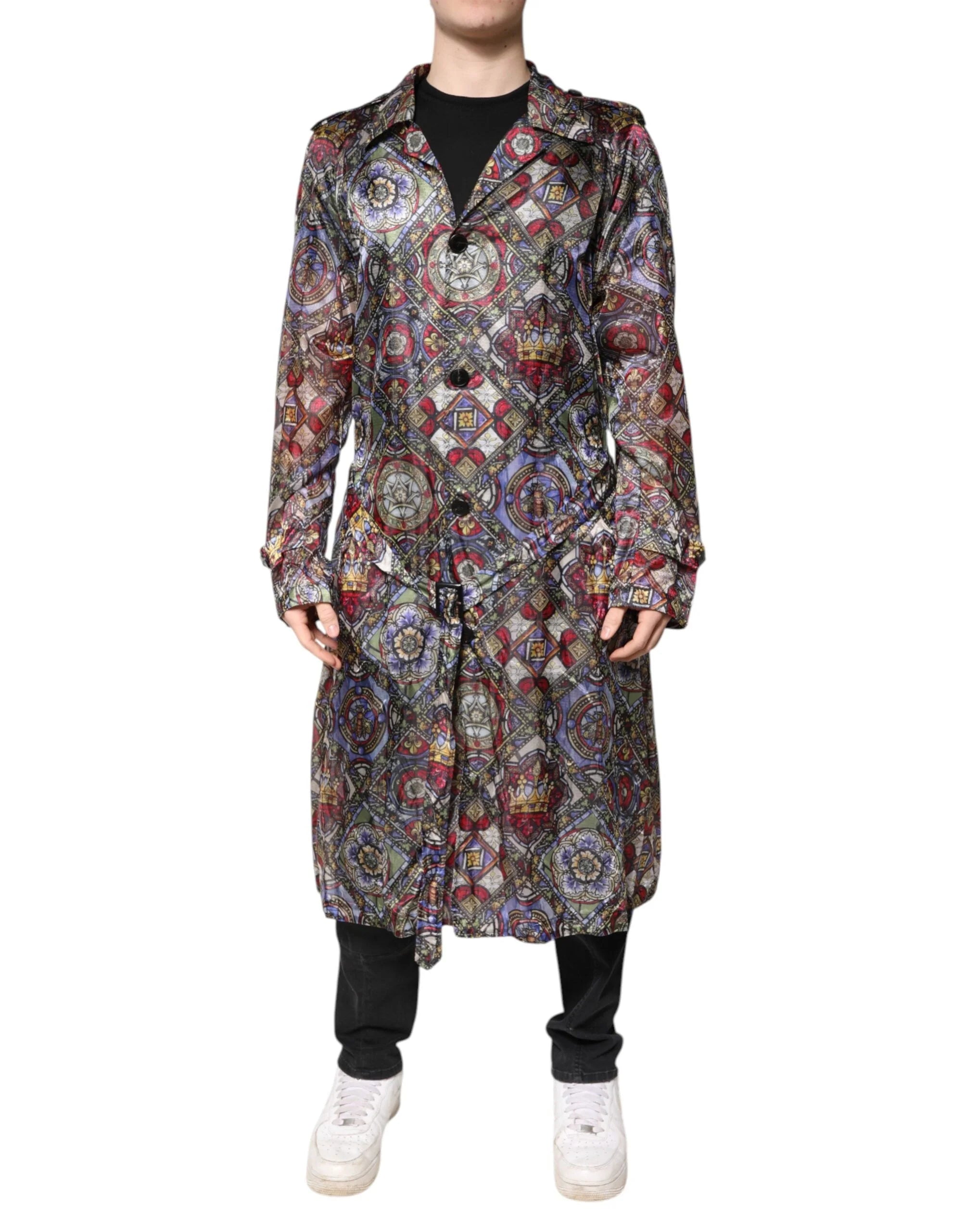 Dolce & Gabbana Multicolor Royal Bee Crown Trench Coat Jacket - IT48 | M - Trench Coats