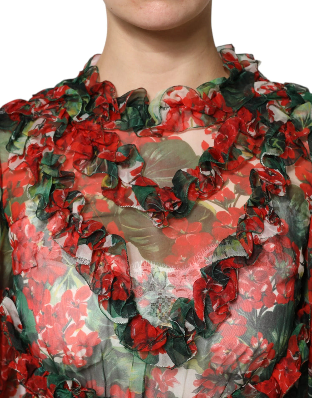 Dolce & Gabbana Multicolor Ruffle Floral Long Sleeves Dress - Dresses