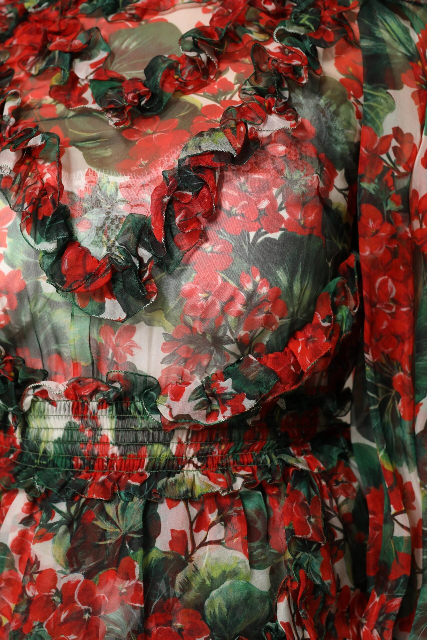 Dolce & Gabbana Multicolor Ruffle Floral Long Sleeves Dress - Dresses