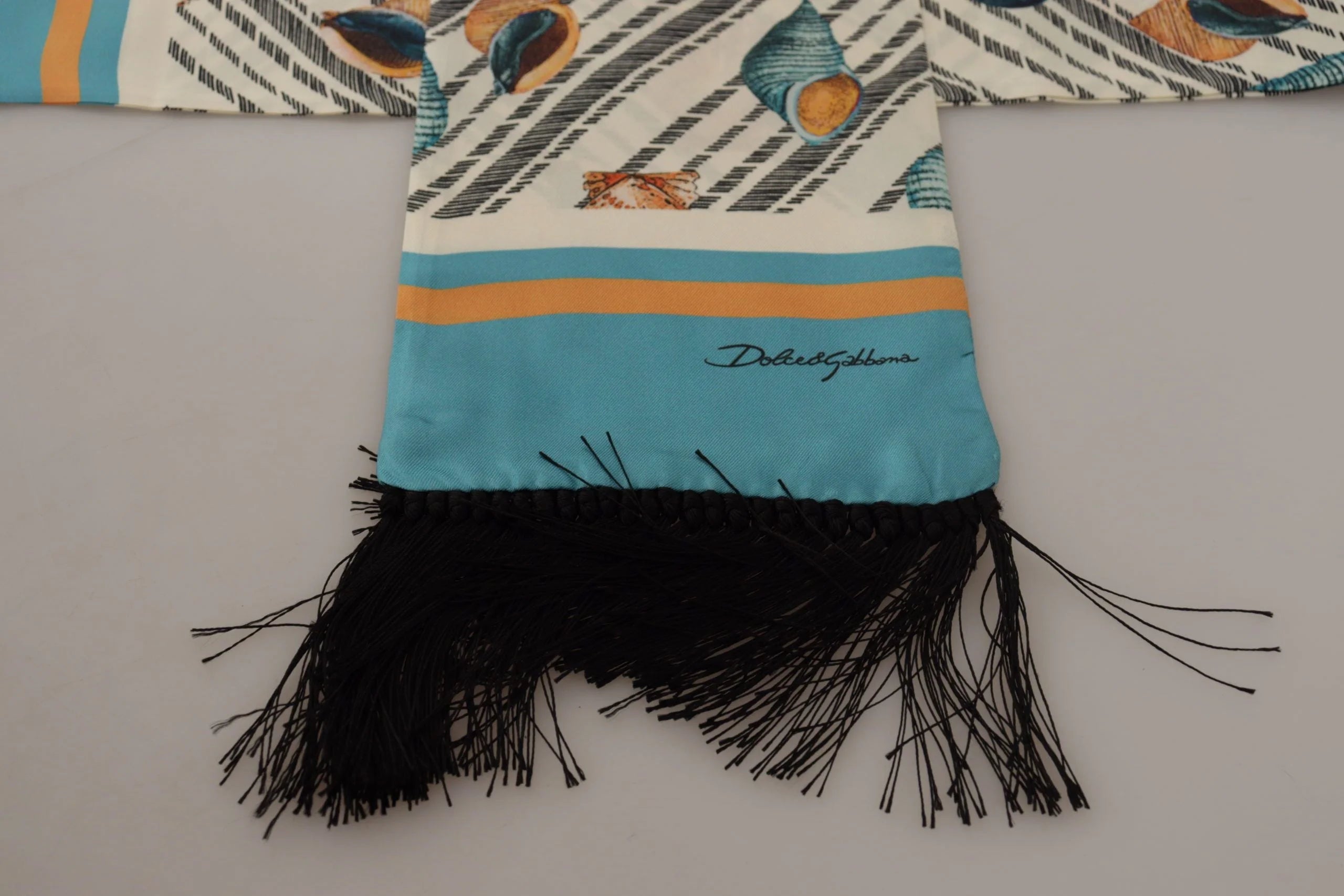 Dolce & Gabbana Multicolor Seashells DG Print Silk Shawl Fringe Scarf - Scarves & Shawls