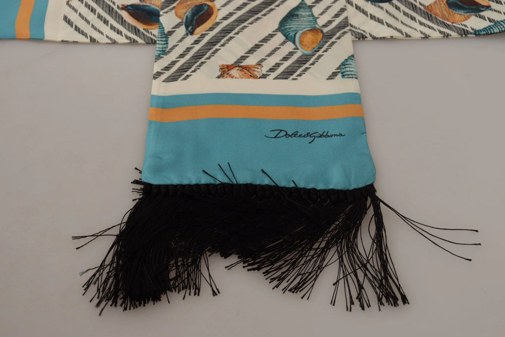Dolce & Gabbana Multicolor Seashells DG Print Silk Shawl Fringe Scarf - Scarves & Shawls
