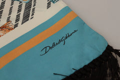 Dolce & Gabbana Multicolor Seashells DG Print Silk Shawl Fringe Scarf - Scarves & Shawls