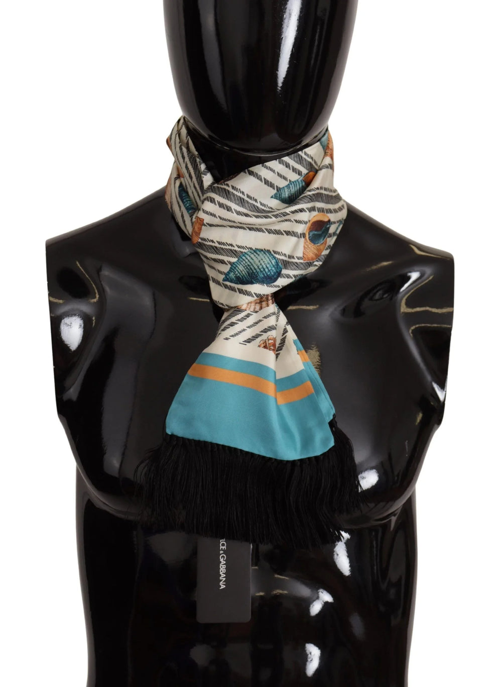 Dolce & Gabbana Multicolor Seashells DG Print Silk Shawl Fringe Scarf - Scarves & Shawls