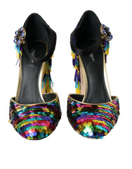 Dolce & Gabbana Multicolor Sequin Crystal Mary Jane Shoes - EU40/US9.5 - Heels