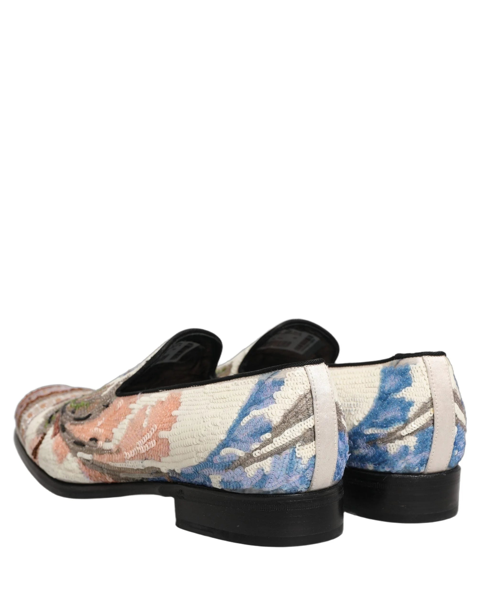 Czarne loafersy Dolce & Gabbana z haftowanymi cekinami w wielokolorowym wzorze – EU43/US10