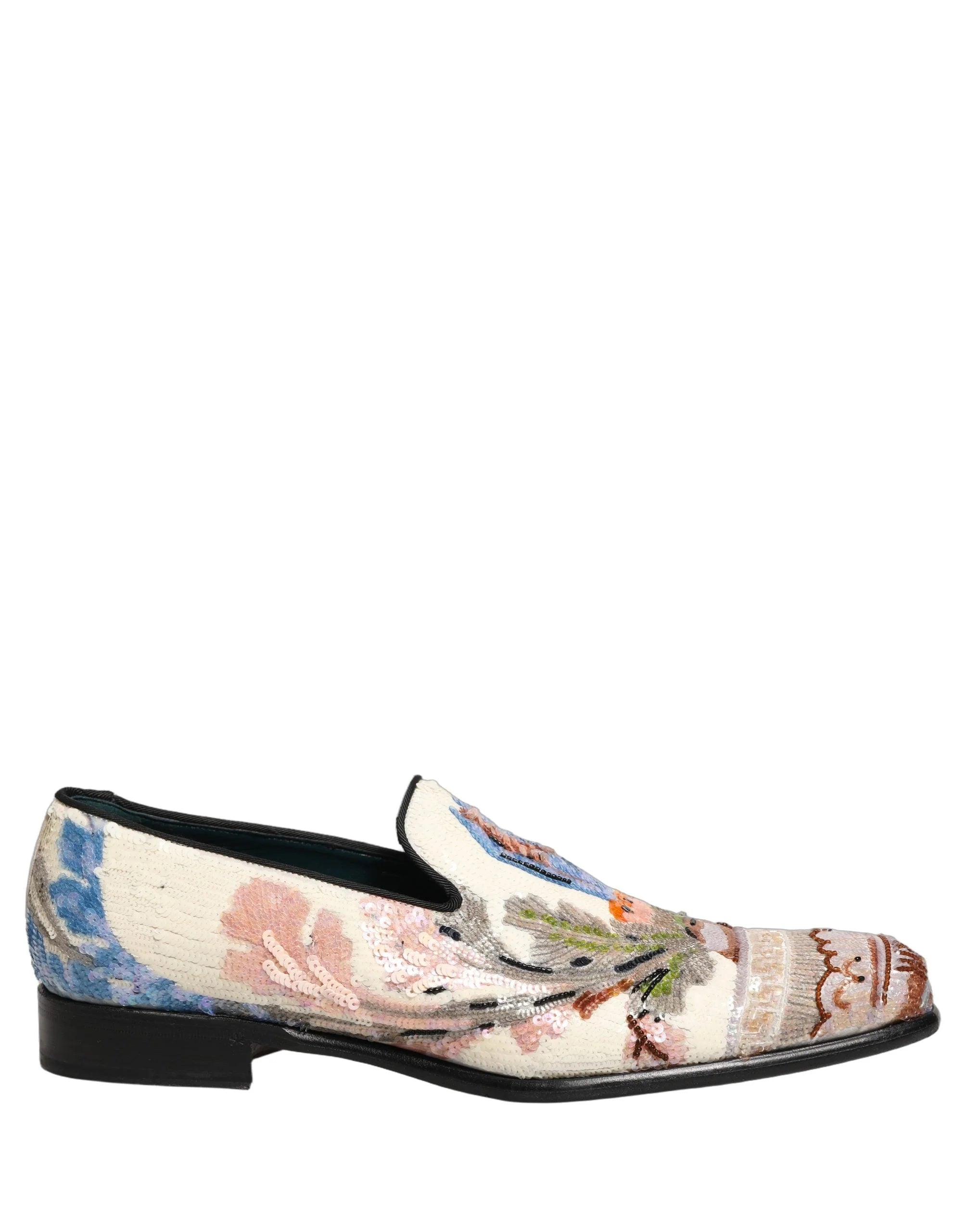 Czarne loafersy Dolce & Gabbana z haftowanymi cekinami w wielokolorowym wzorze – EU43/US10