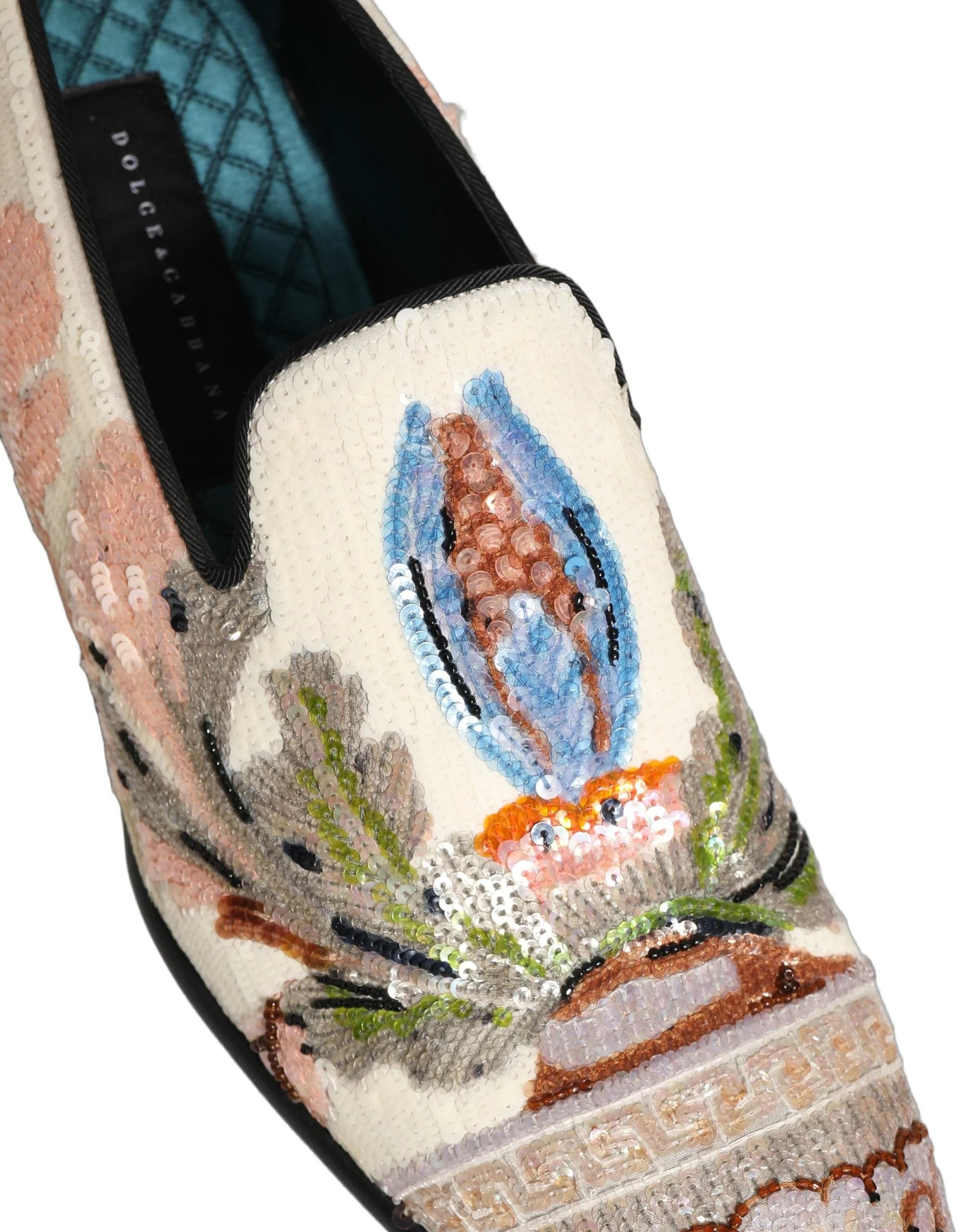 Czarne loafersy Dolce & Gabbana z haftowanymi cekinami w wielokolorowym wzorze – EU43/US10