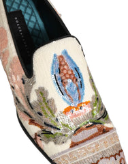 Czarne loafersy Dolce & Gabbana z haftowanymi cekinami w wielokolorowym wzorze – EU43/US10