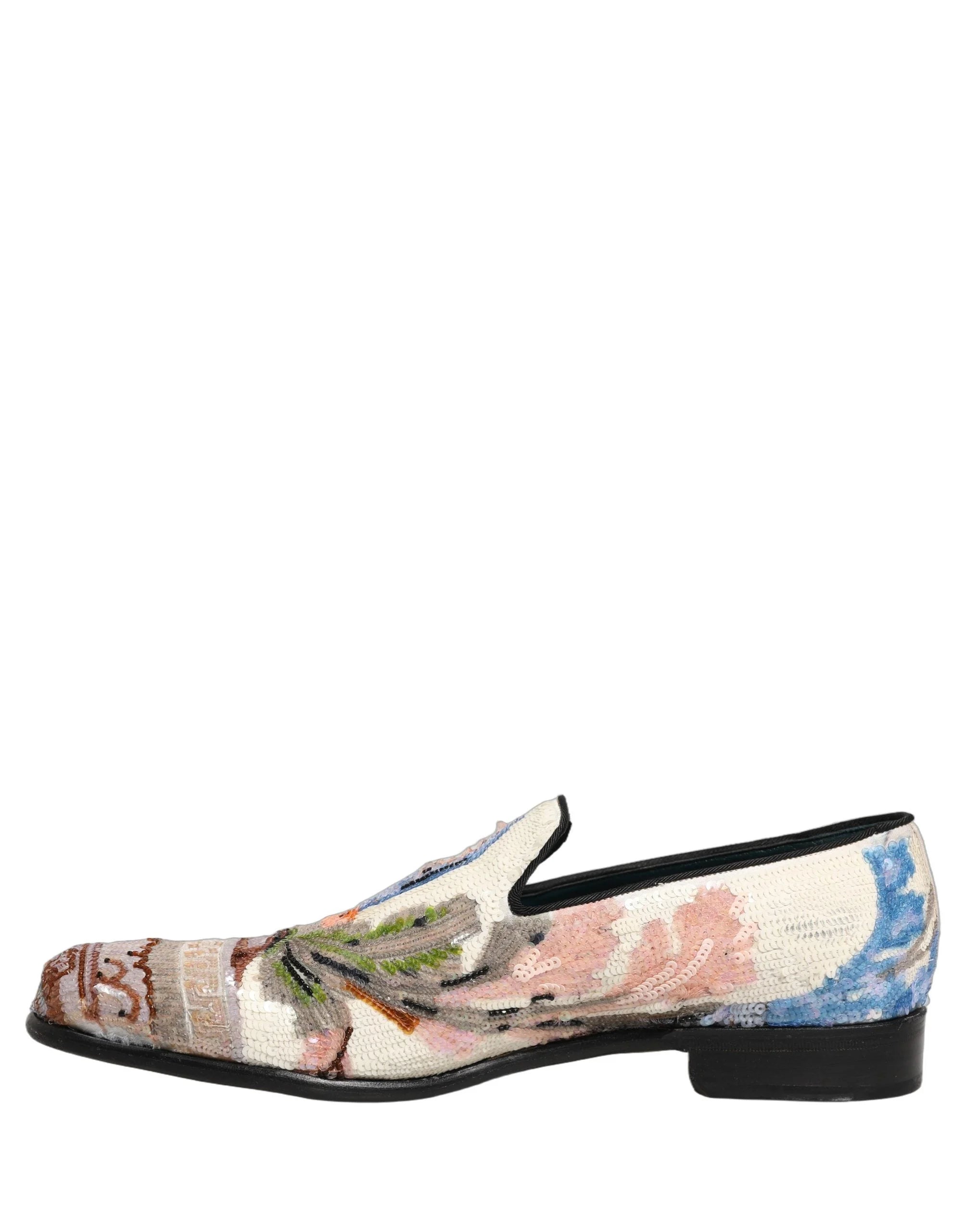 Czarne loafersy Dolce & Gabbana z haftowanymi cekinami w wielokolorowym wzorze – EU43/US10