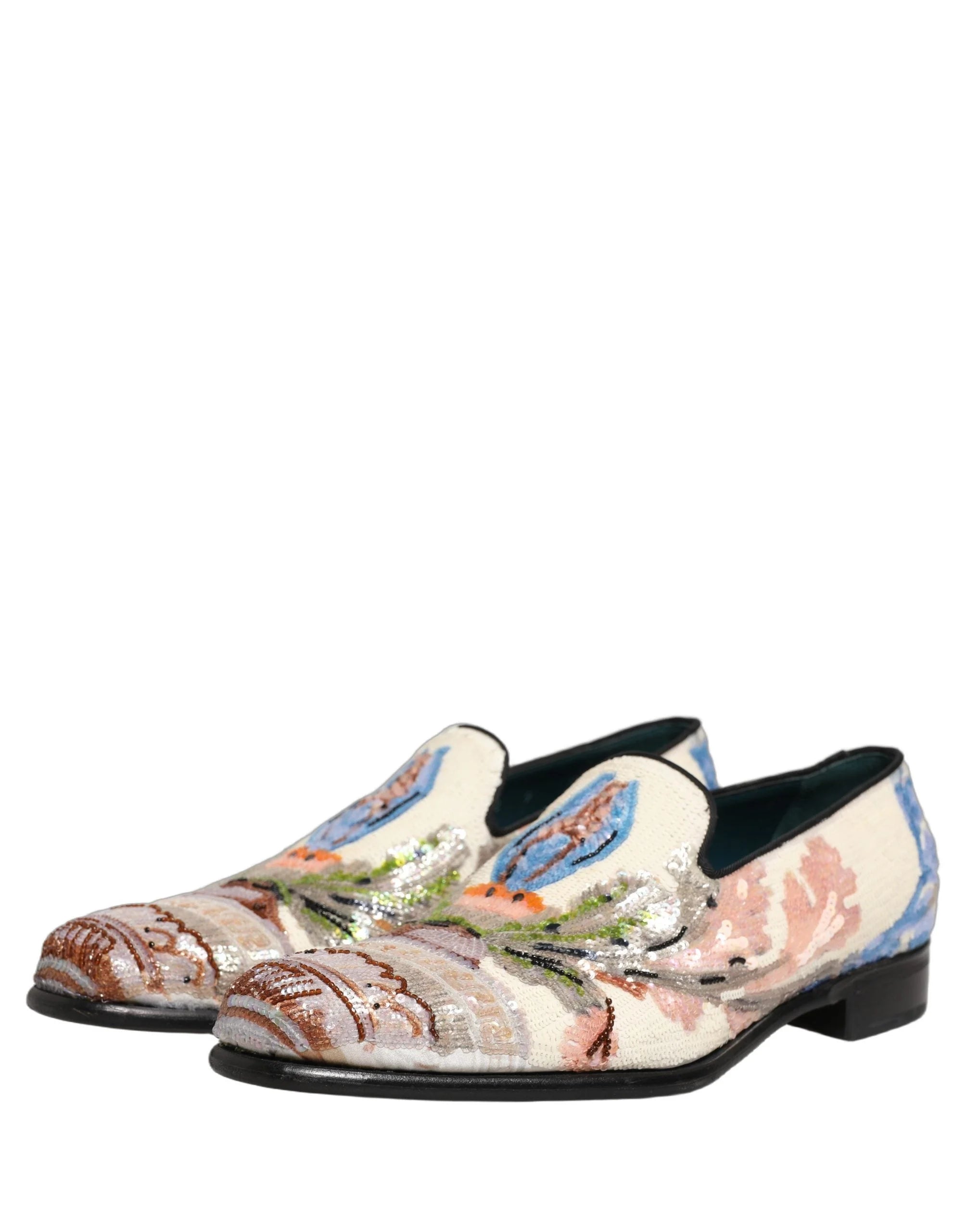 Czarne loafersy Dolce & Gabbana z haftowanymi cekinami w wielokolorowym wzorze – EU43/US10