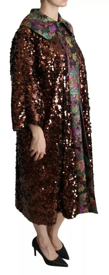 Dolce & Gabbana Multicolor Sequined Long Coat Jaquard Jacket - IT40|S - Overcoats