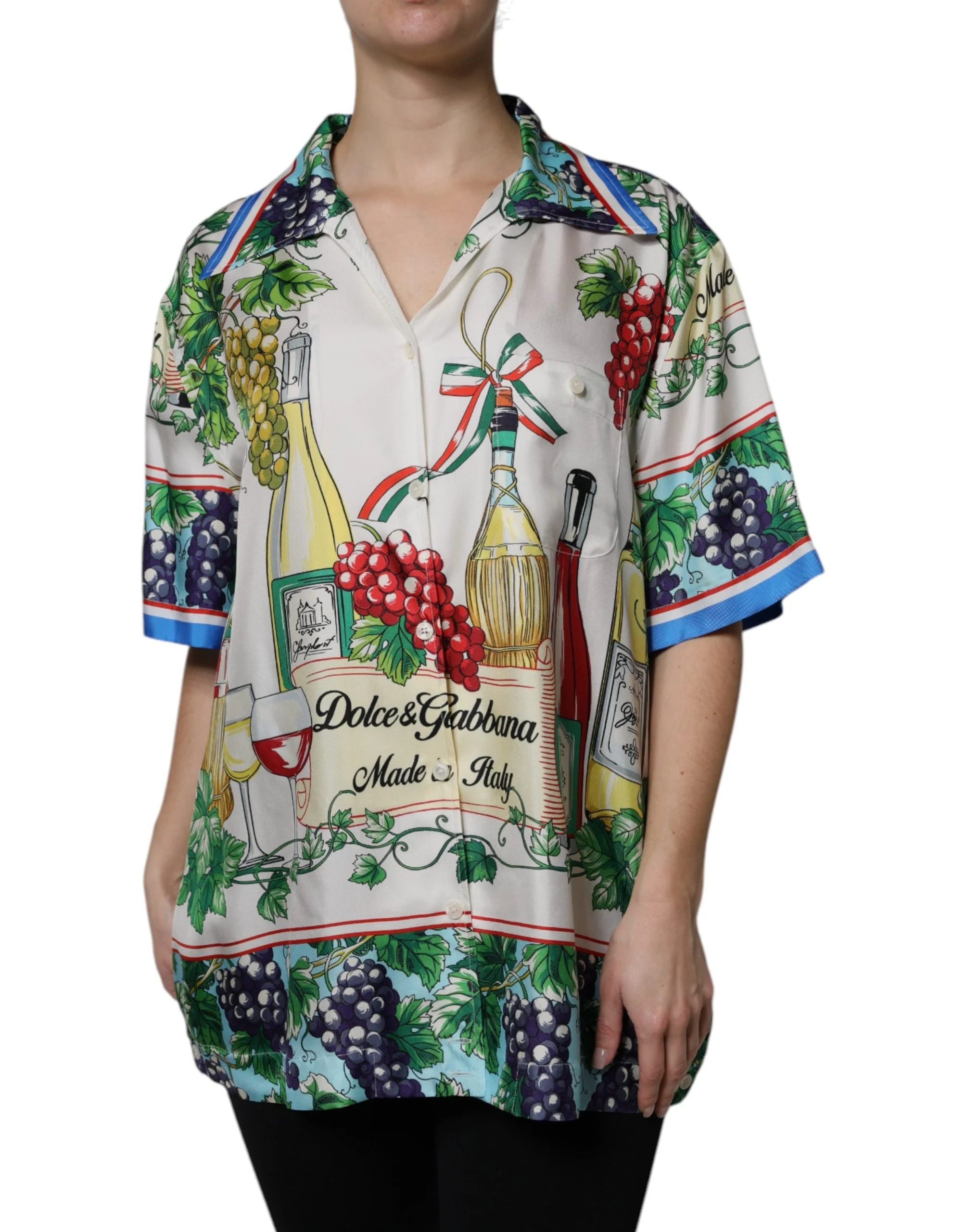 Dolce & Gabbana Μπλούζα με κοντά μανίκια από μετάξι με σχέδια φαγητού Multicolor - Blouses