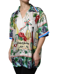 Dolce & Gabbana. Πολύχρωμο, κοντομάνικο, μεταξωτό πουκάμισο με σχέδιο φαγητού - Μπλούζες