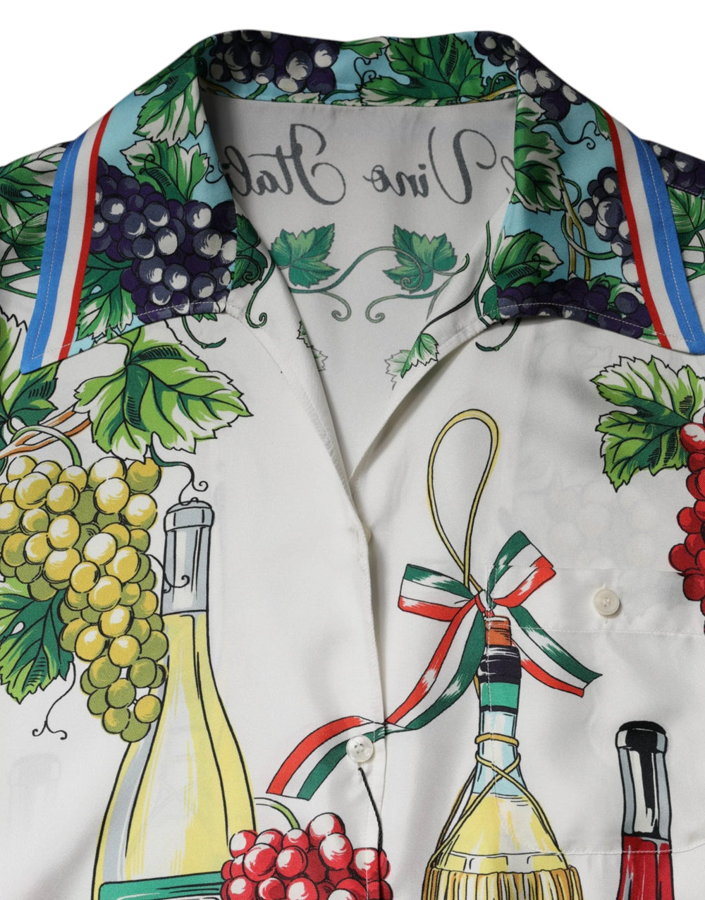 Dolce & Gabbana. Πολύχρωμο, κοντομάνικο, μεταξωτό πουκάμισο με σχέδιο φαγητού - Μπλούζες