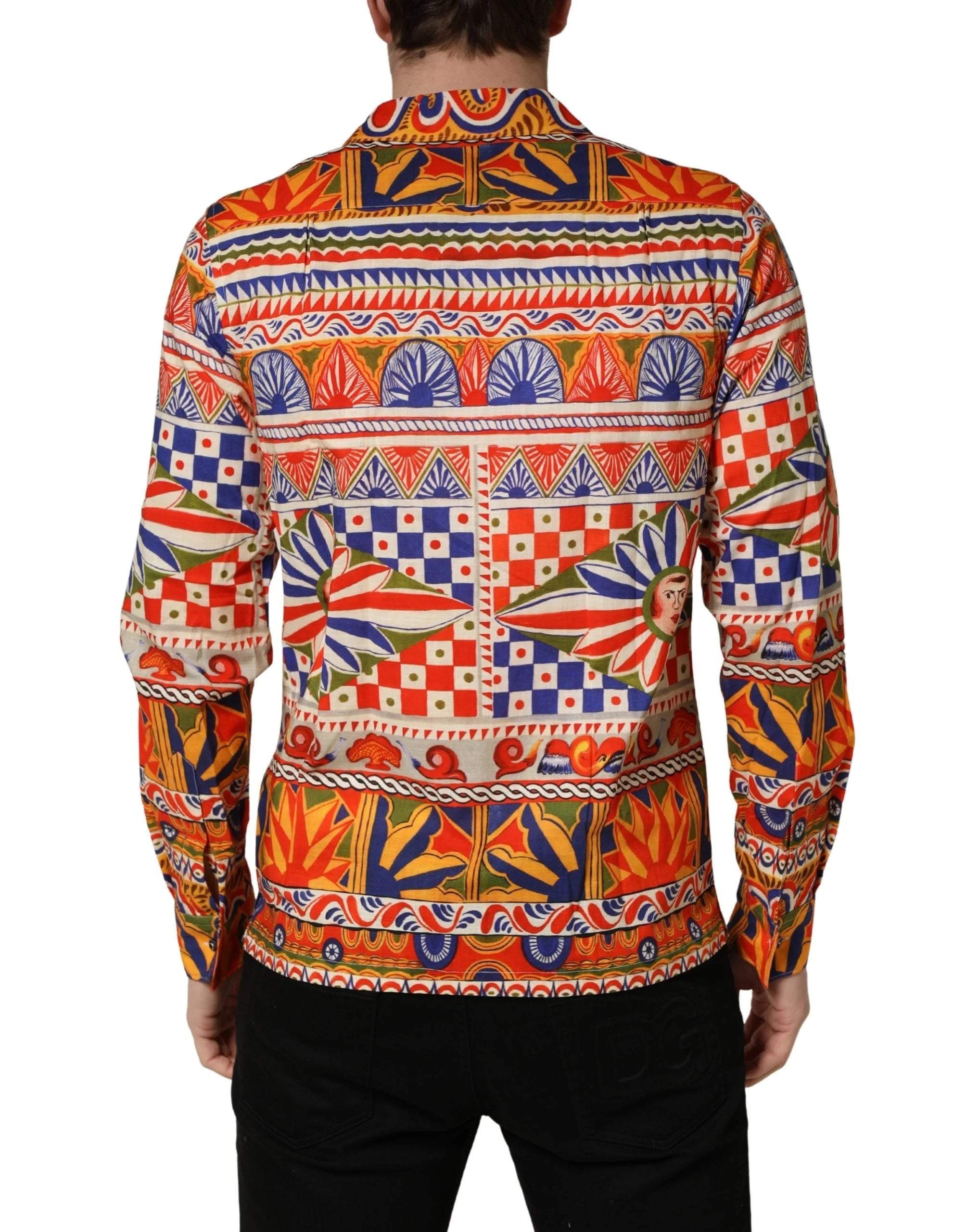 Dolce & Gabbana Camisa de Hombre en Algodón Revés Siciliano Multicolor Carretto