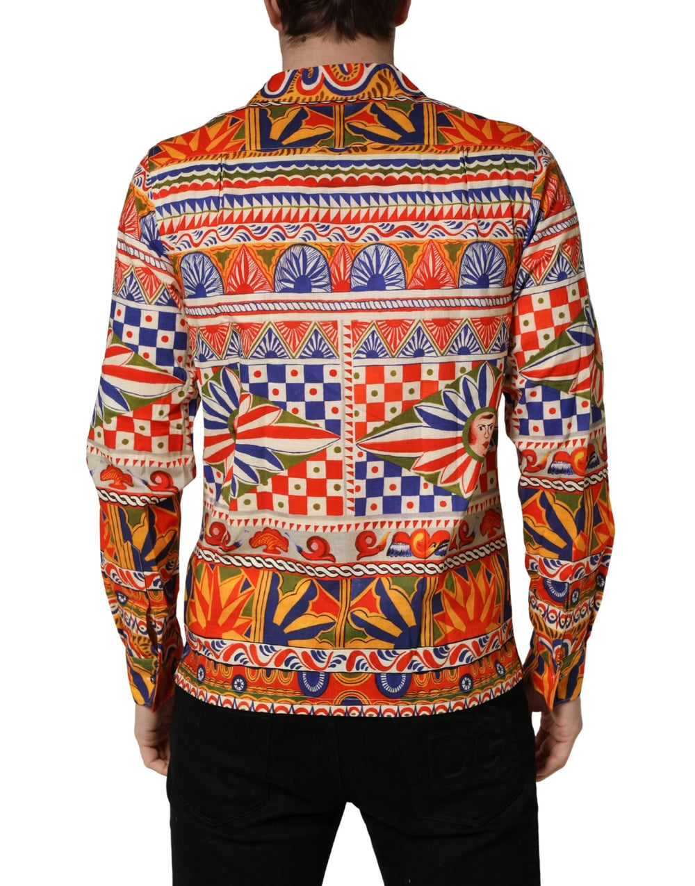 Dolce & Gabbana Camisa de Hombre en Algodón Revés Siciliano Multicolor Carretto