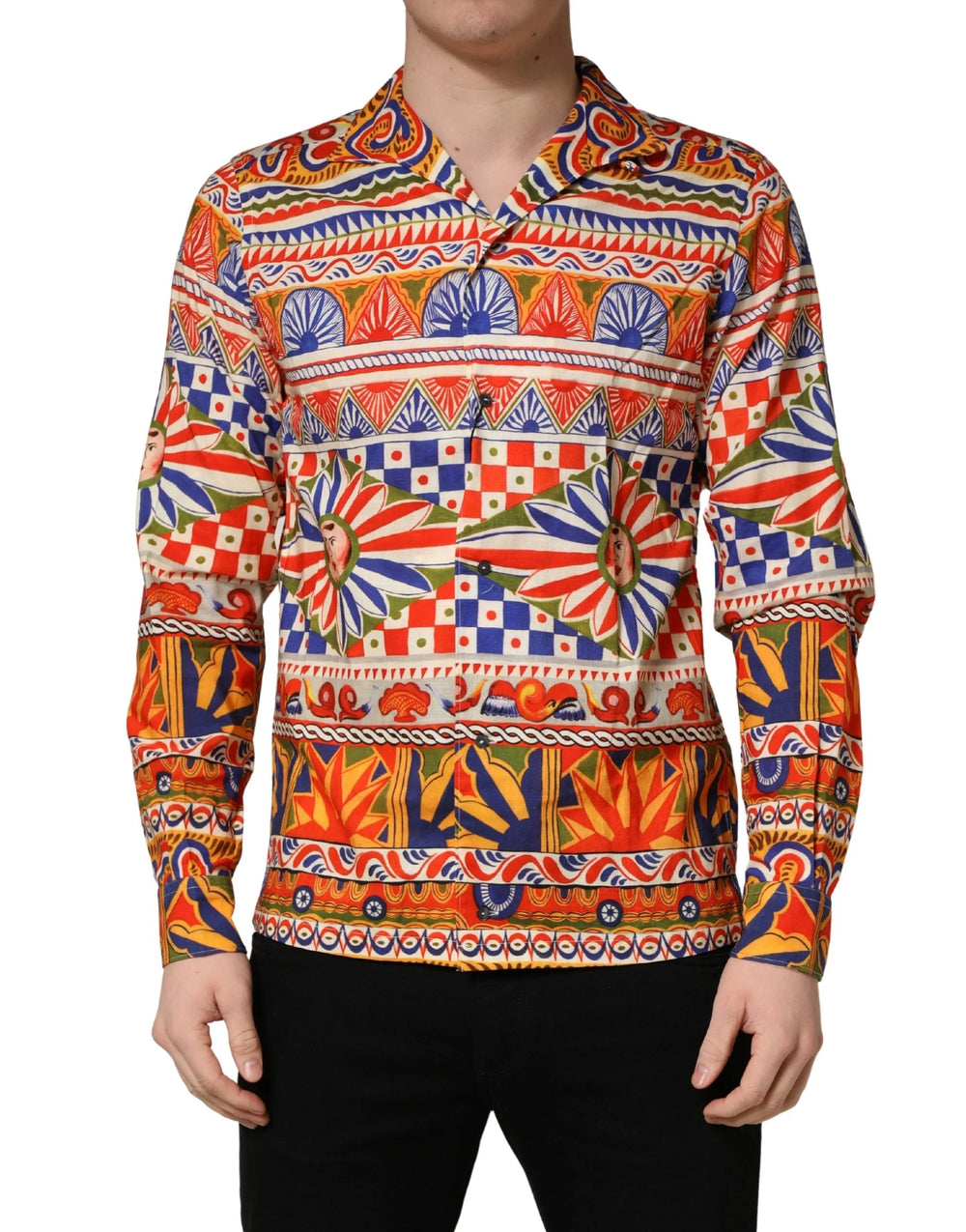 Dolce & Gabbana Camisa de Hombre en Algodón Revés Siciliano Multicolor Carretto