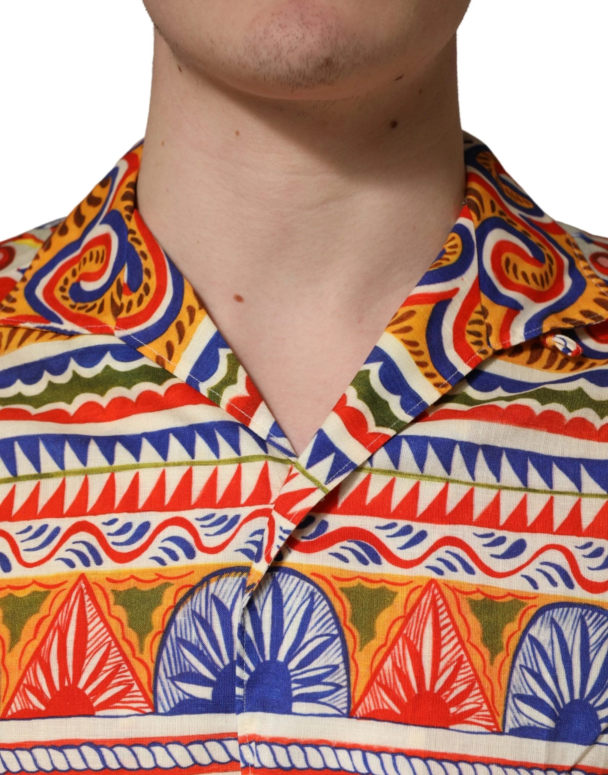Dolce & Gabbana Camisa de Hombre en Algodón Revés Siciliano Multicolor Carretto