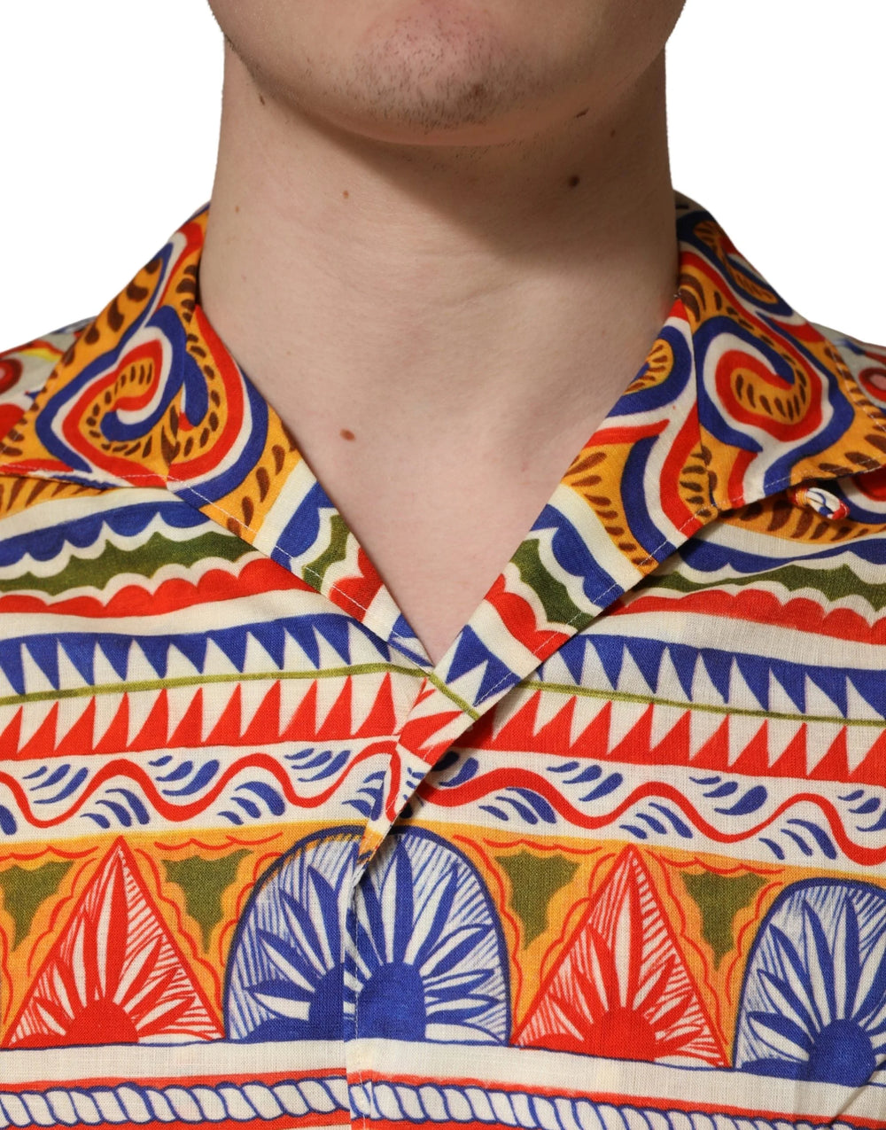 Dolce & Gabbana Camisa de Hombre en Algodón Revés Siciliano Multicolor Carretto