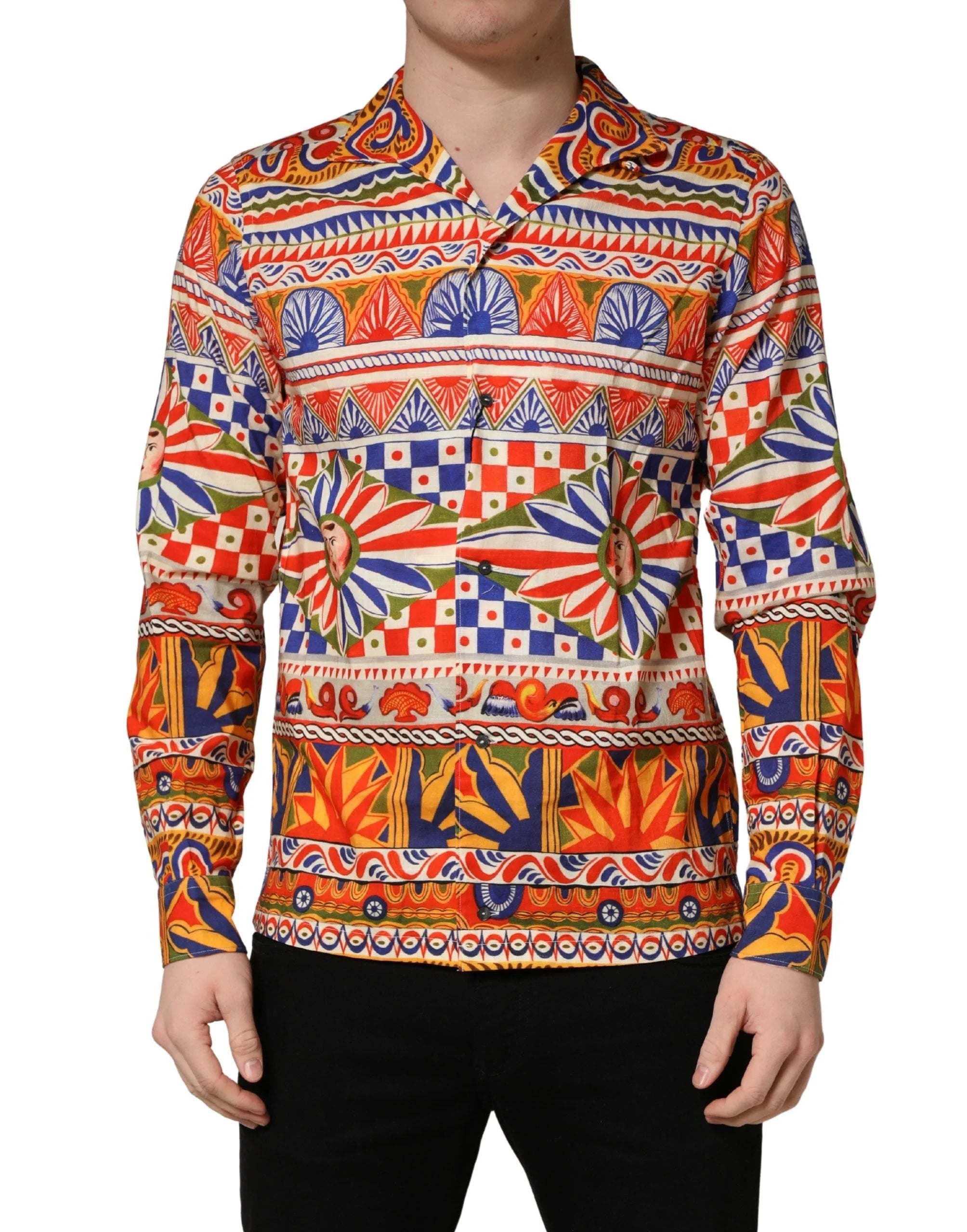 Dolce & Gabbana Camisa de Hombre en Algodón Revés Siciliano Multicolor Carretto