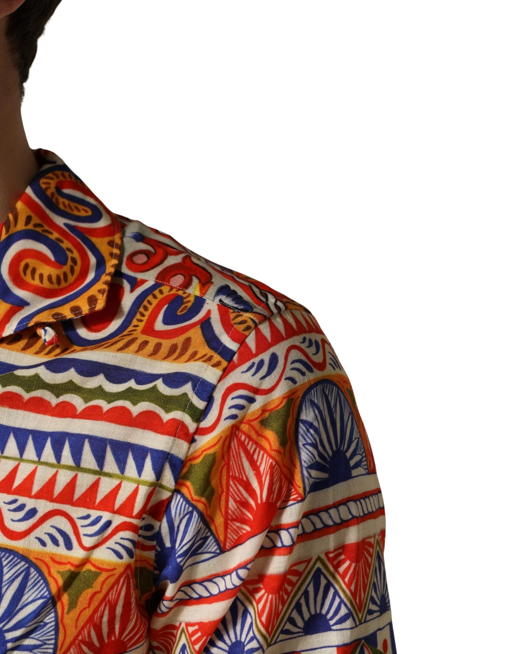 Dolce & Gabbana Camisa de Hombre en Algodón Revés Siciliano Multicolor Carretto