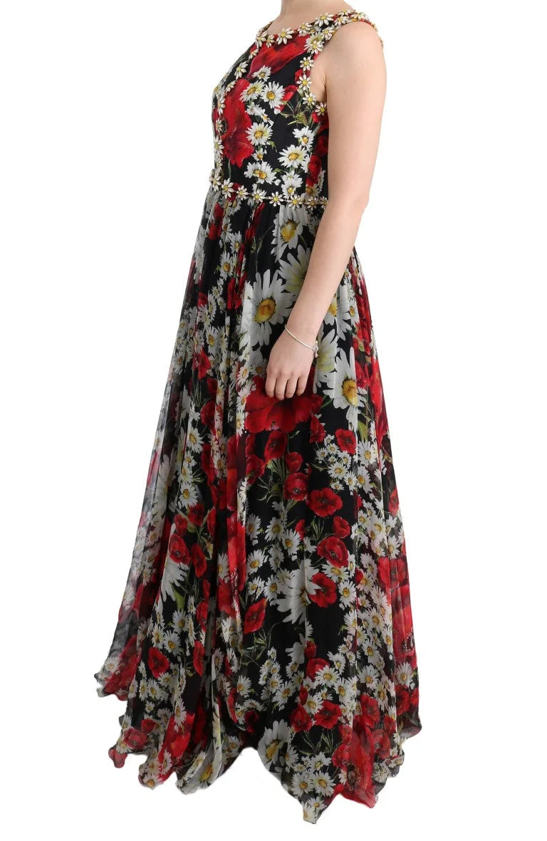 Dolce & Gabbana Multicolor Silk Floral Crystal Long Maxi Dress - IT44|L - Dresses