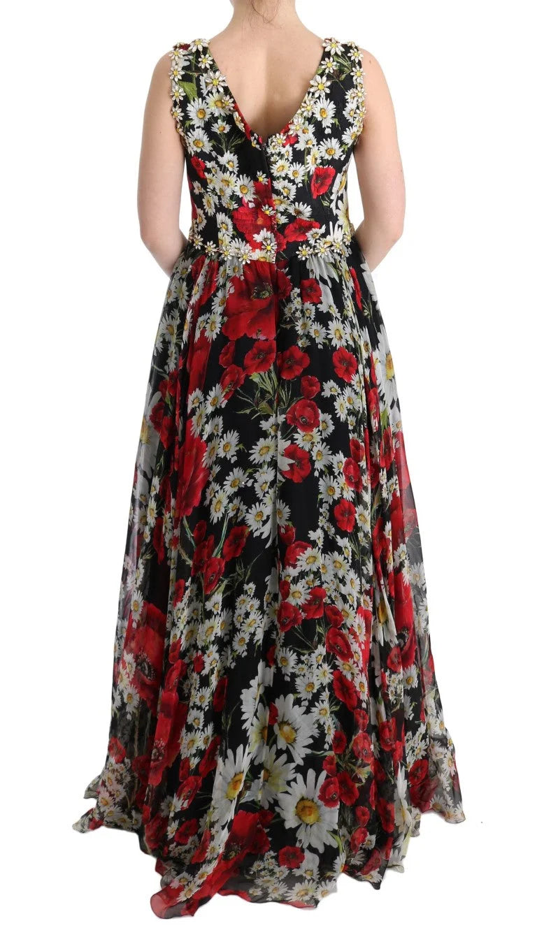 Dolce & Gabbana Multicolor Silk Floral Crystal Long Maxi Dress - IT44|L - Dresses