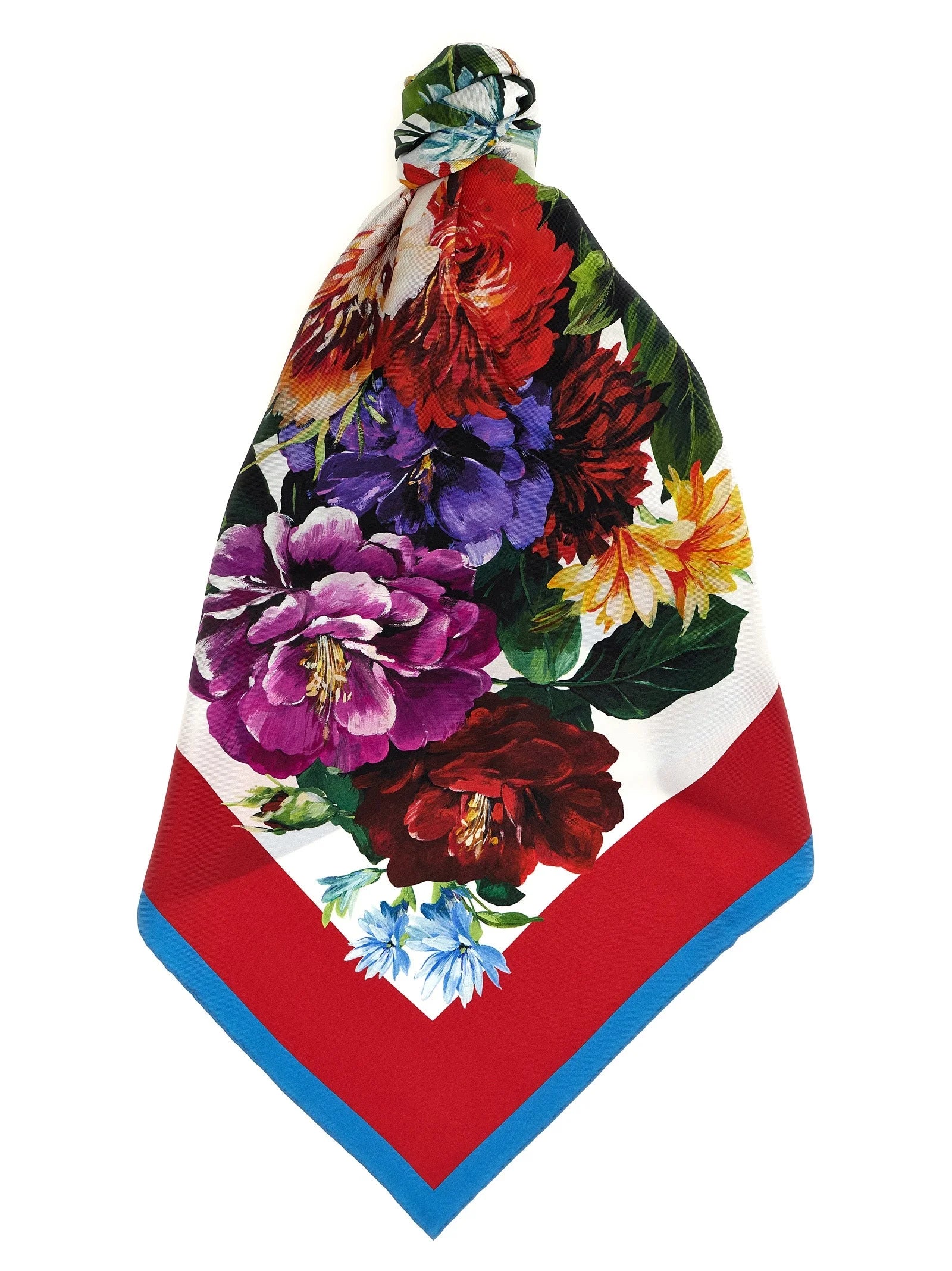 Dolce & Gabbana multicolor silk foulard featuring a vibrant ornate print and hand-rolled edges for women.