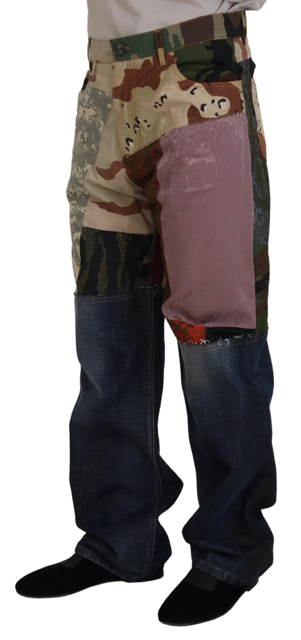 Dolce & Gabbana Multicolor Silk Patchwork Men Denim Jeans - IT48 | M - Jeans