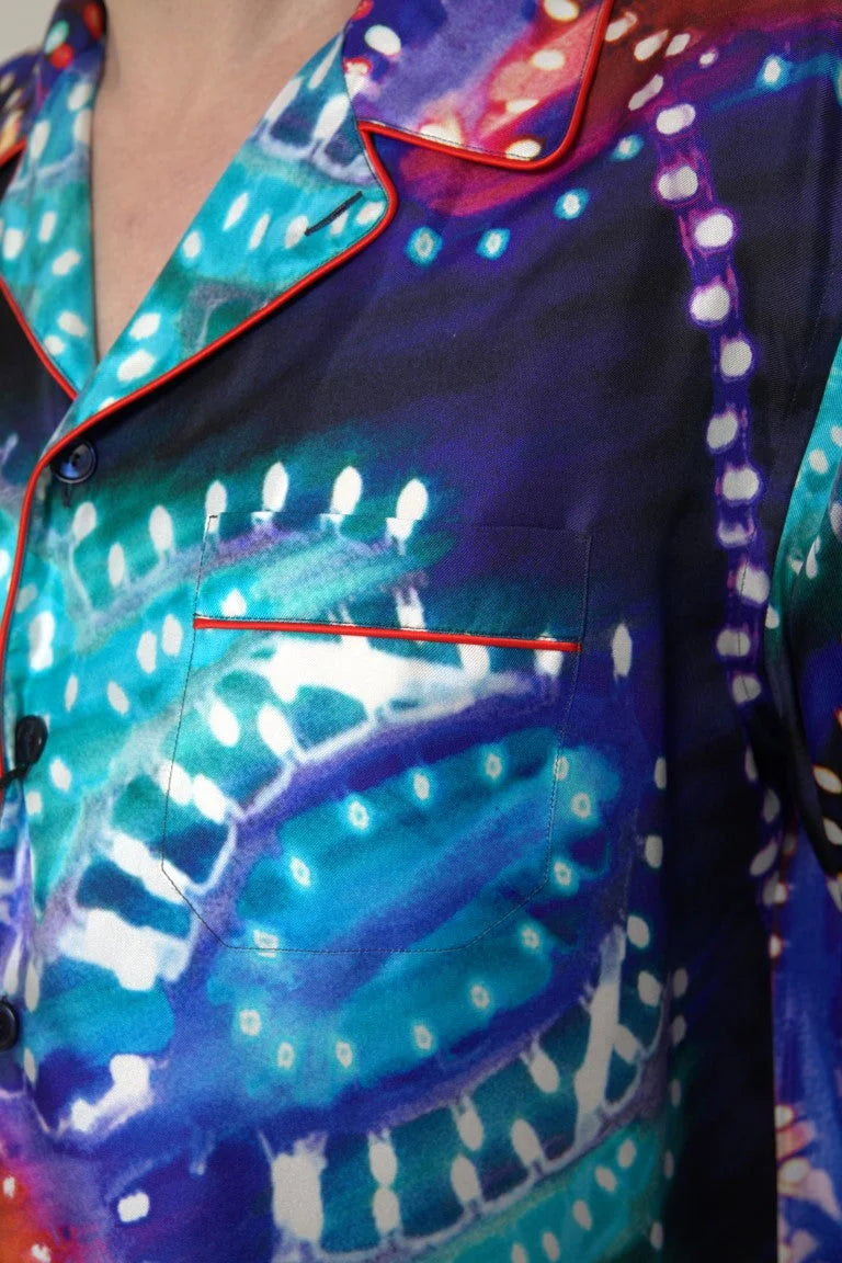 Dolce & Gabbana Multicolor Silk Psychedelic Print Men Pajama Shirt - IT40 | M - Pajamas