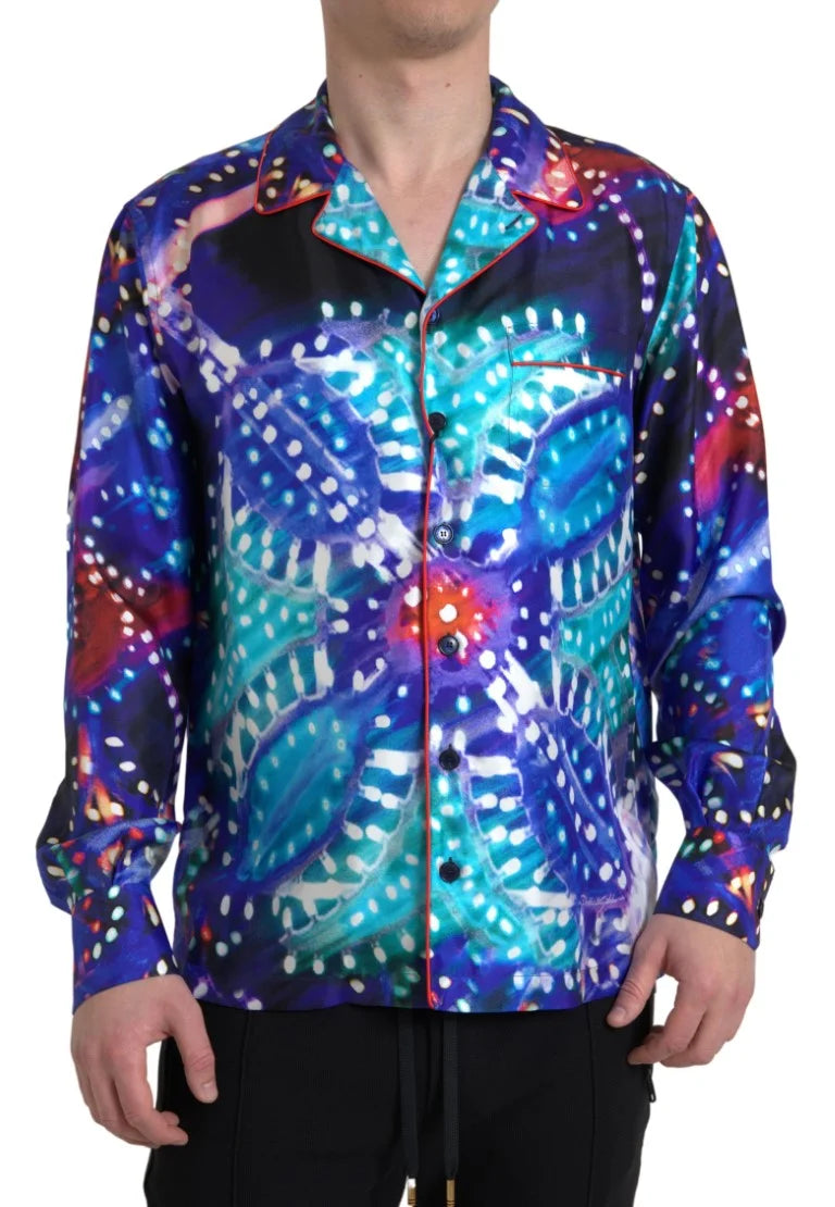 Dolce & Gabbana Multicolor Silk Psychedelic Print Men Pajama Shirt - IT40 | M - Pajamas
