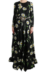 Dolce & Gabbana Multicolor Silk Sunflower Print Long Maxi Dress - IT38|XS - Dresses
