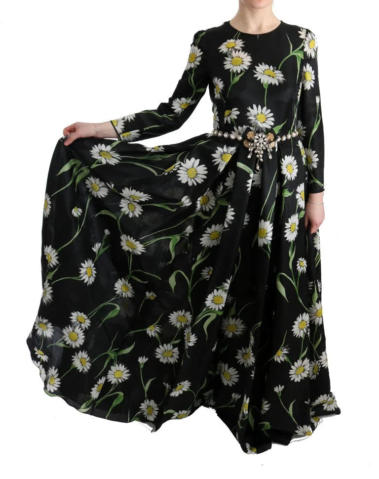 Dolce & Gabbana Multicolor Silk Sunflower Print Long Maxi Dress - IT38|XS - Dresses