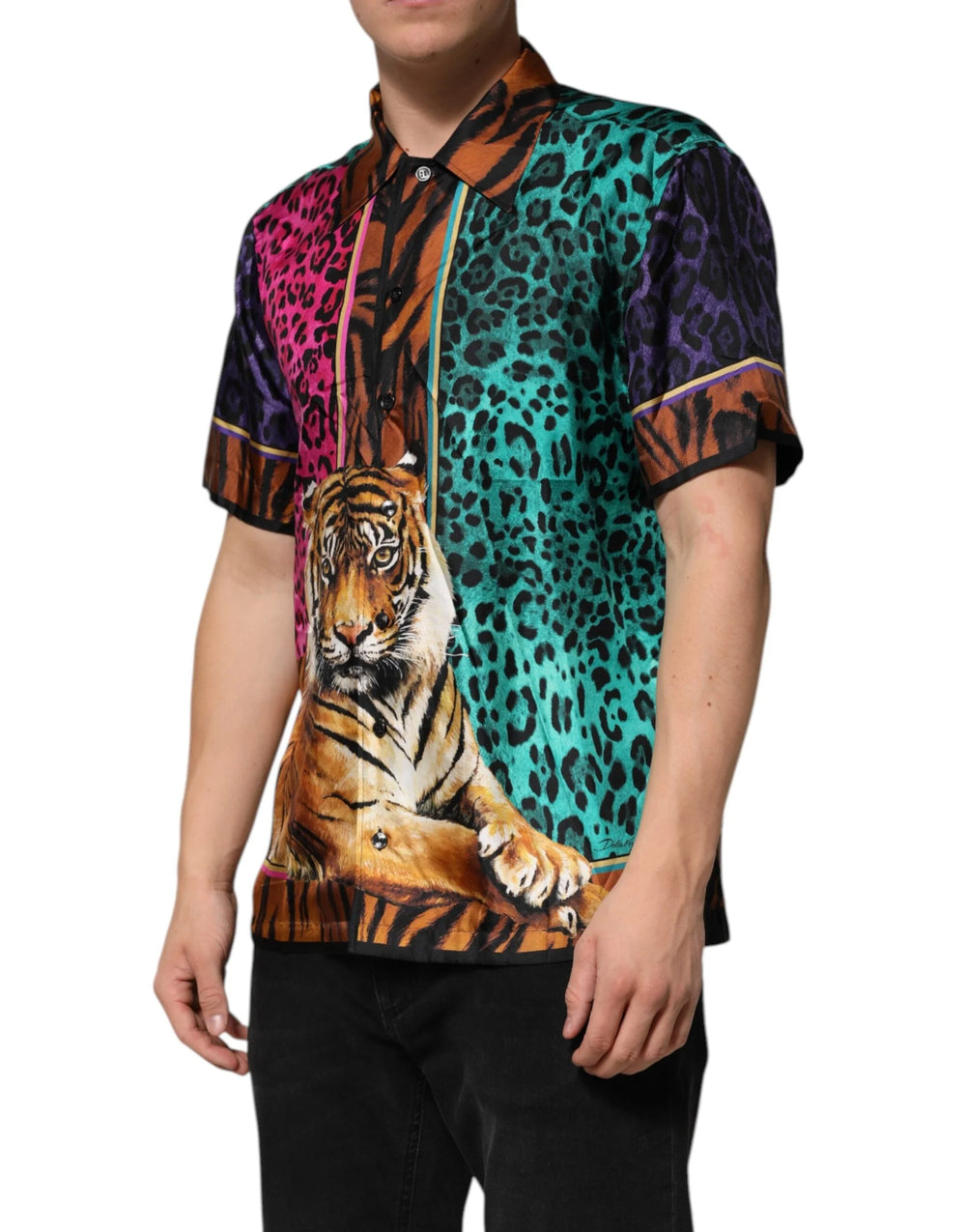 Dolce & Gabbana Multicolor Silk Tiger Print Hawaiian T-shirt - T-Shirts