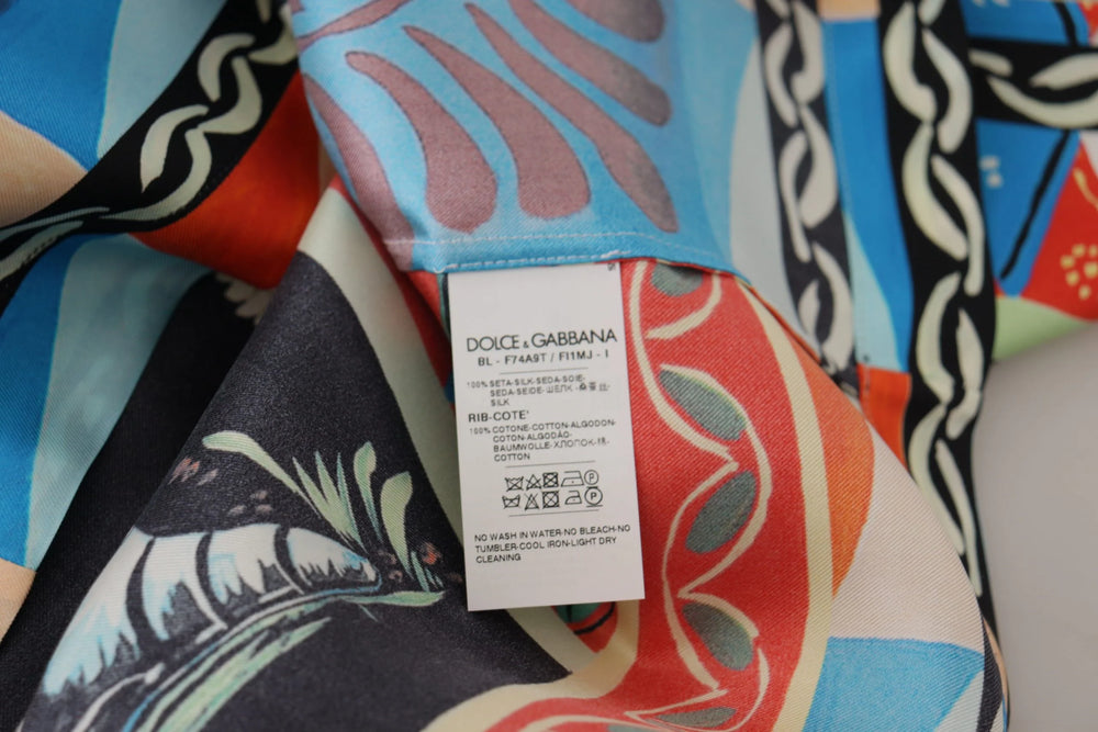 Dolce & Gabbana Multicolor Soldier Carretto Silk Top T-shirt - IT36 | XS - T-Shirts